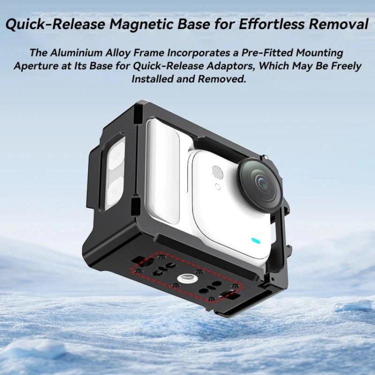 For Insta360 GO Ultra Aluminum Alloy Cage with Dual Cold Shoe Mount Shockproof Protective Frame - Black