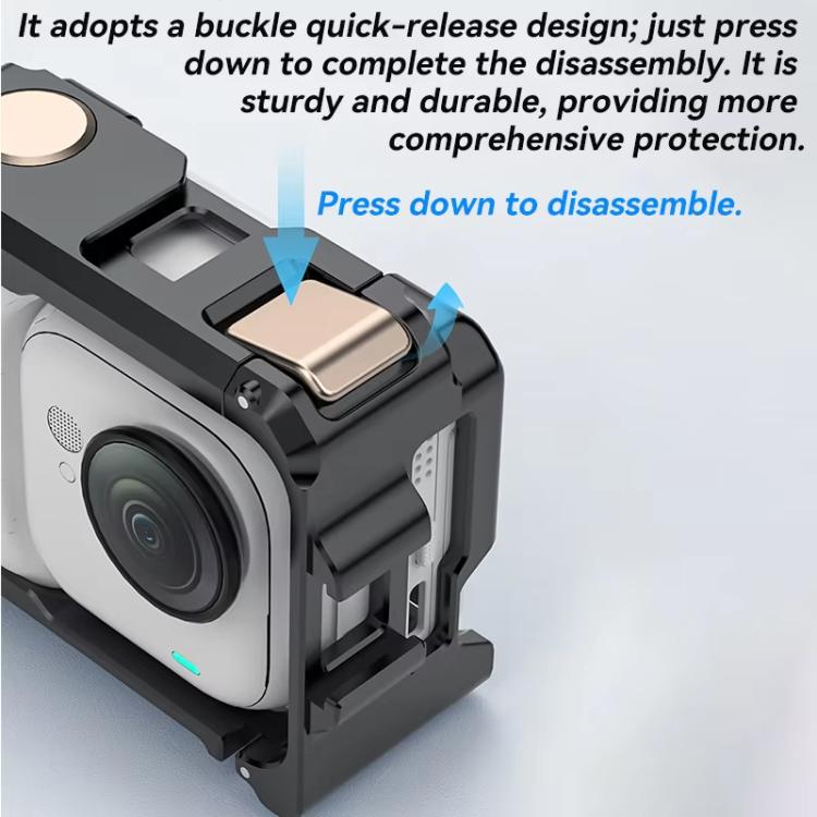 For Insta360 GO Ultra Aluminum Alloy Cage with Dual Cold Shoe Mount Shockproof Protective Frame - Black