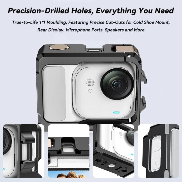 For Insta360 GO Ultra Aluminum Alloy Cage with Dual Cold Shoe Mount Shockproof Protective Frame - Black