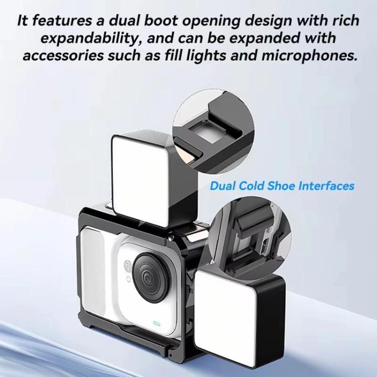 For Insta360 GO Ultra Aluminum Alloy Cage with Dual Cold Shoe Mount Shockproof Protective Frame - Black