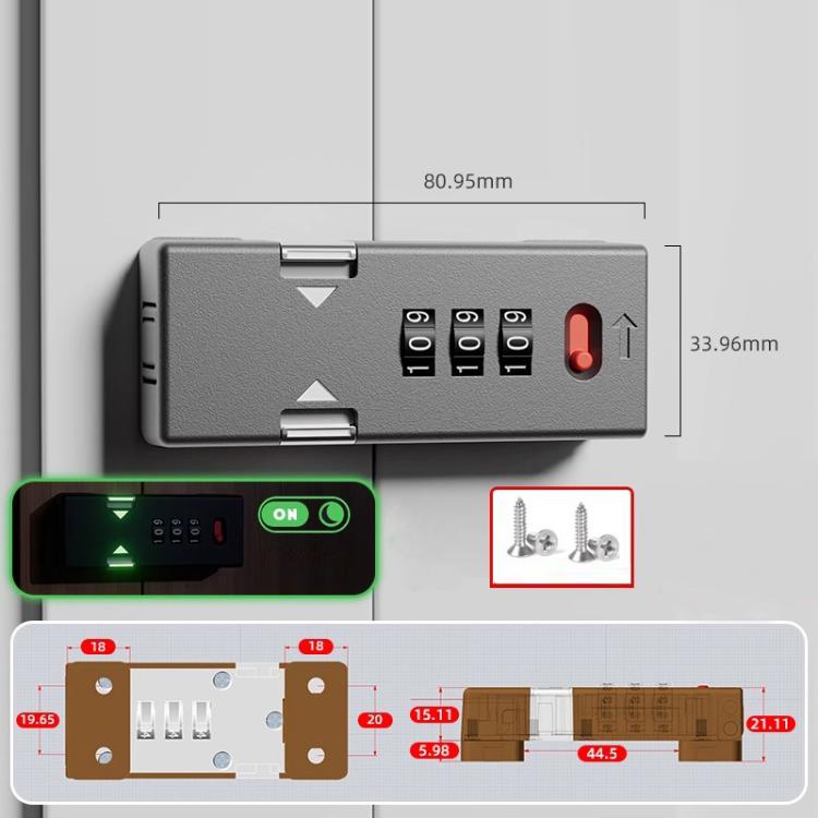 Screw-Mounted Door Latch With Built-In Latch Combination Lock, Color: Flat Fluorescent Gray