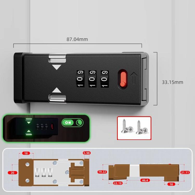 Screw-Mounted Door Latch With Built-In Latch Combination Lock, Color: Right-Angle Fluorescent Black