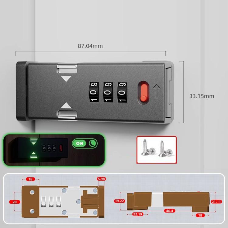 Screw-Mounted Door Latch With Built-In Latch Combination Lock, Color: Right-Angle Fluorescent Gray