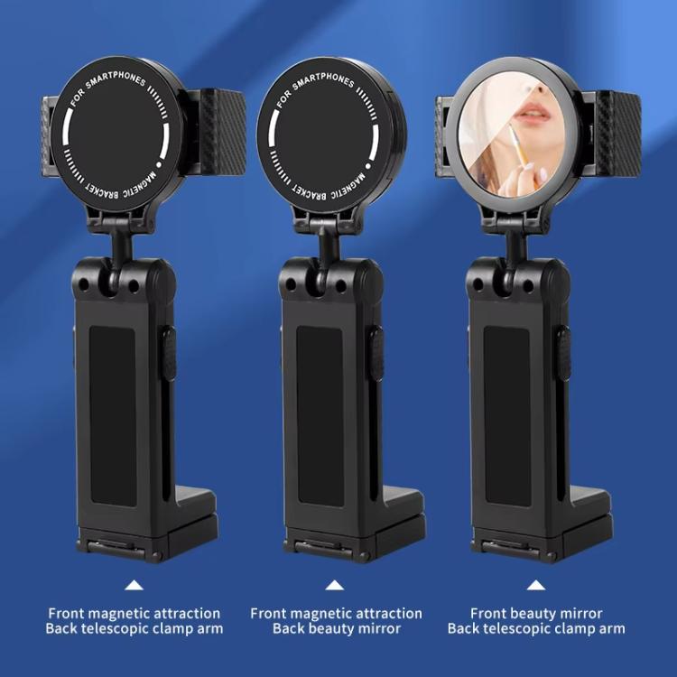 L2 Magnetic+Mirror Portable Phone Holder Clamp Mount For Travel 360-Degree Rotation Lazy Bracket Desk Stand - Black