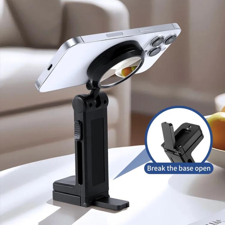 L2 Magnetic+Mirror Portable Phone Holder Clamp Mount For Travel 360-Degree Rotation Lazy Bracket Desk Stand - Black