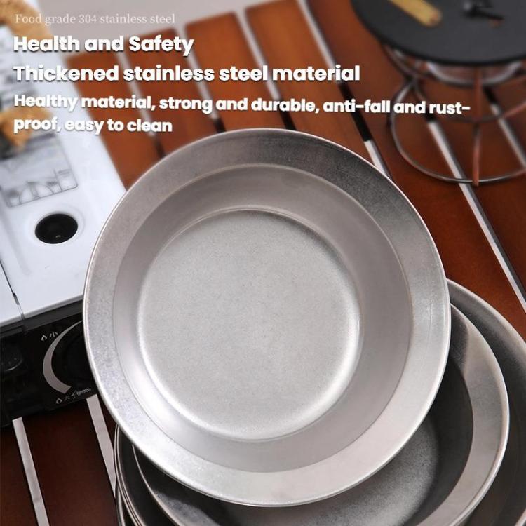 AOTU AT6438-1 8pcs /Set Outdoor Stainless Steel Dinner Plate Set Camping Portable BBQ Plate, With Storage Bag