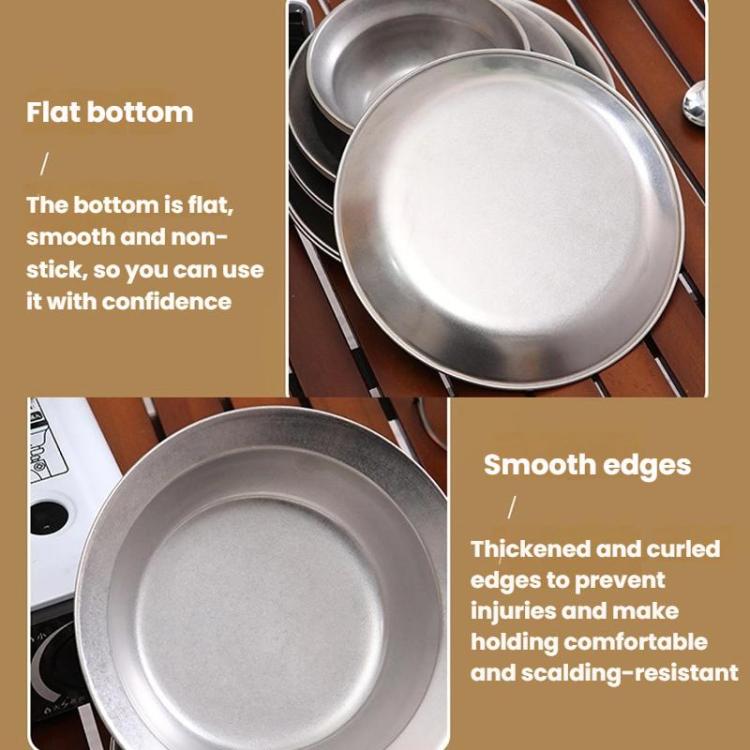 AOTU AT6438-1 8pcs /Set Outdoor Stainless Steel Dinner Plate Set Camping Portable BBQ Plate, With Storage Bag
