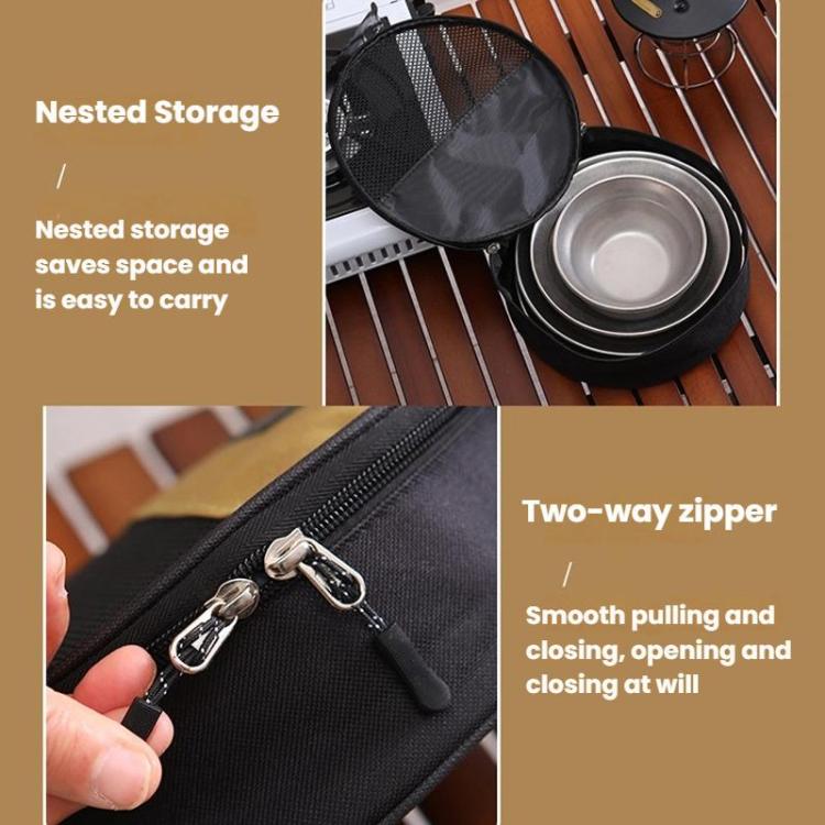 AOTU AT6438-1 8pcs /Set Outdoor Stainless Steel Dinner Plate Set Camping Portable BBQ Plate, With Storage Bag
