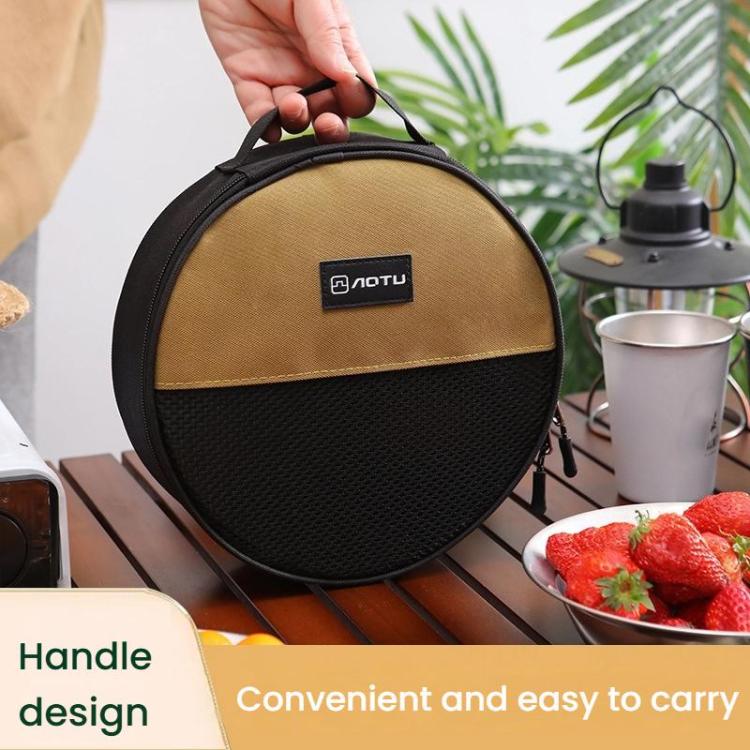 AOTU AT6438-1 4pcs /Set Outdoor Stainless Steel Dinner Plate Set Camping Portable BBQ Plate, With Storage Bag
