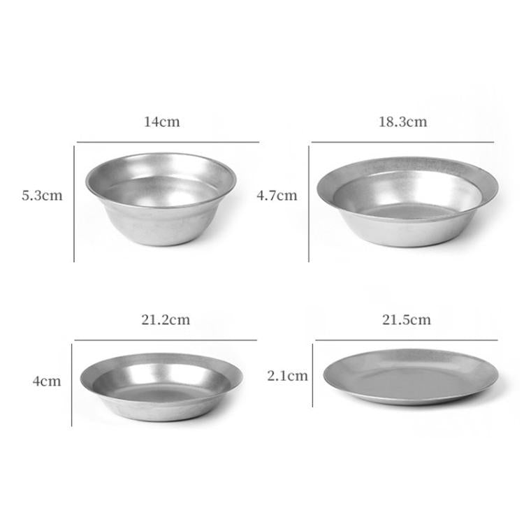 AOTU AT6438-1 16pcs /Set Outdoor Stainless Steel Dinner Plate Set Camping Portable BBQ Plate, With Storage Bag