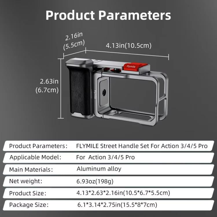 Flymile Street Shooting Handle Kit for DJI Osmo Action 5 Pro/4/3 Action Camera Aluminum Expansion Cage - Metal Color