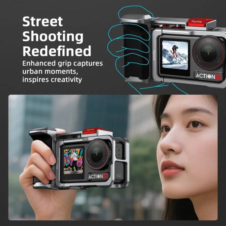 Flymile Street Shooting Handle Kit for DJI Osmo Action 5 Pro/4/3 Action Camera Aluminum Expansion Cage - Metal Color