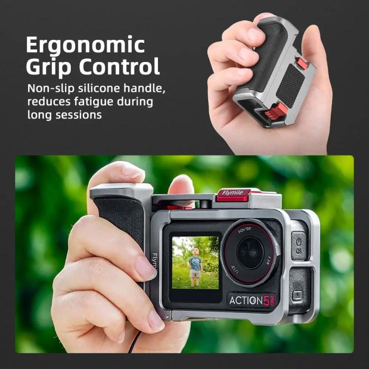 Flymile Street Shooting Handle Kit for DJI Osmo Action 5 Pro/4/3 Action Camera Aluminum Expansion Cage - Metal Color