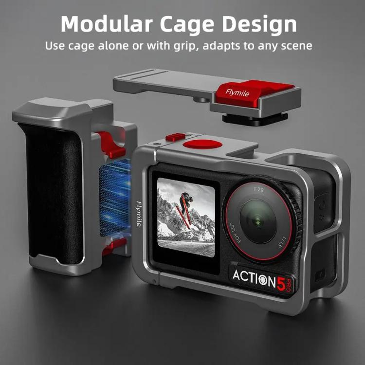 Flymile Street Shooting Handle Kit for DJI Osmo Action 5 Pro/4/3 Action Camera Aluminum Expansion Cage - Metal Color