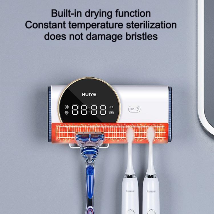 HUIYE UV Toothbrush And Razor Sanitizer Drying Box With LCD Display Wall-Mounted No-Drill Electric Toothbrush Sterilizer - H5 White