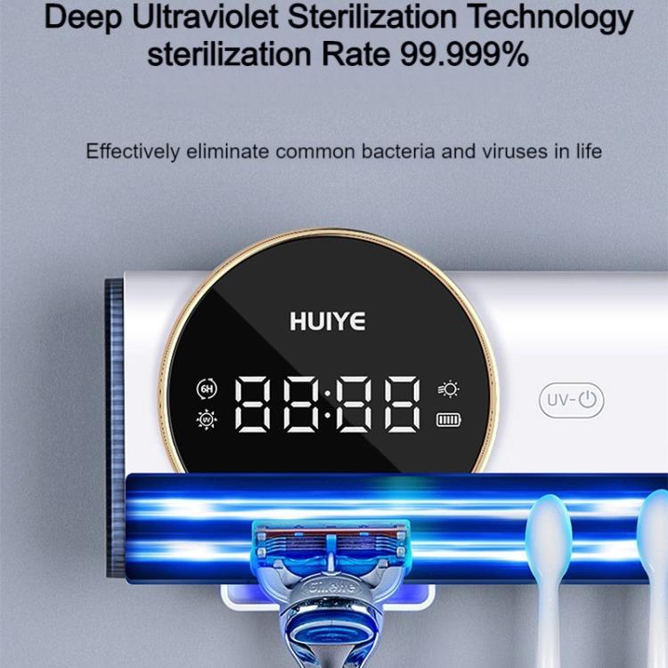 HUIYE UV Toothbrush And Razor Sanitizer Drying Box With LCD Display Wall-Mounted No-Drill Electric Toothbrush Sterilizer - H5 White