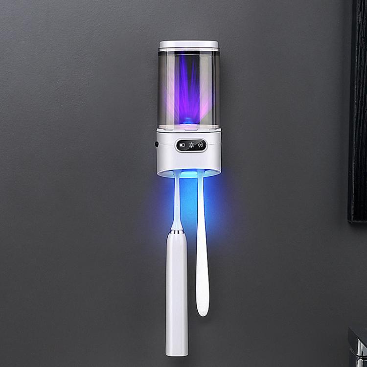 Rechargeable UV Toothbrush And Cup Sterilizer Wall Mount - Drill-Free Installation For Single User - H1 White