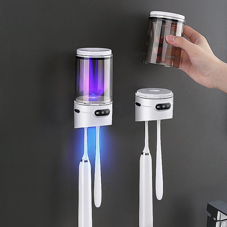 Rechargeable UV Toothbrush And Cup Sterilizer Wall Mount - Drill-Free Installation For Single User - H1 White