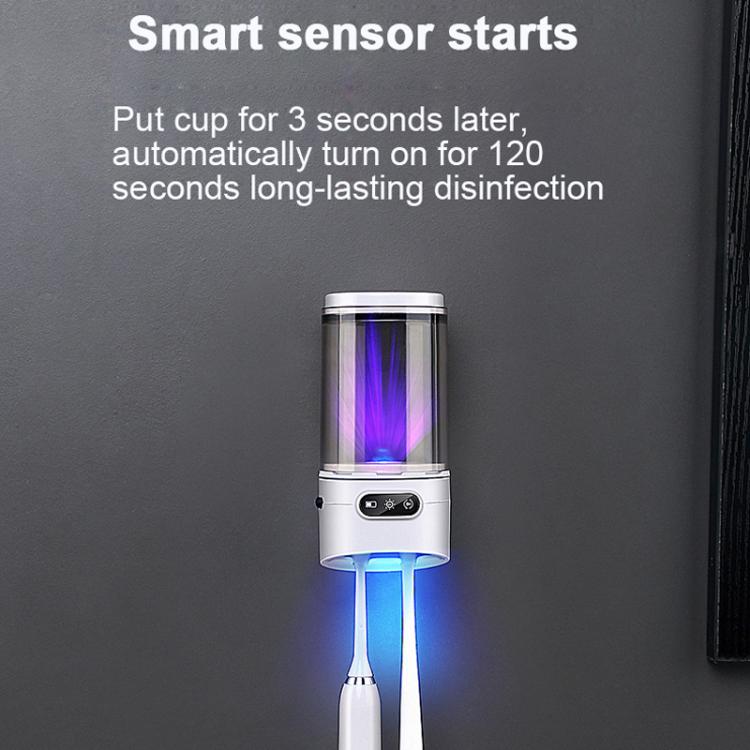 Rechargeable UV Toothbrush And Cup Sterilizer Wall Mount - Drill-Free Installation For Single User - H1 White