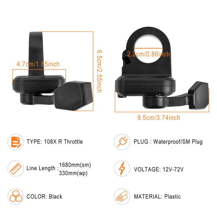Square 3 Pin Electric Bicycle 108X R Throttle Starting Adjustable Speed Turning Grip Accelerated Thumb Throttle Brake