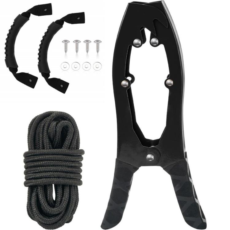 Canoe/Kayak Self-Locking Stainless Steel Anchor Clamp With Toothed Jaws, Specification: Black + Kayak Handrail