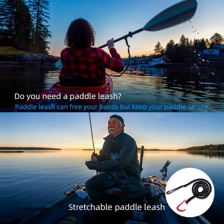 Kayak Paddle Retractable Leash With Carabiner - 1pc Black