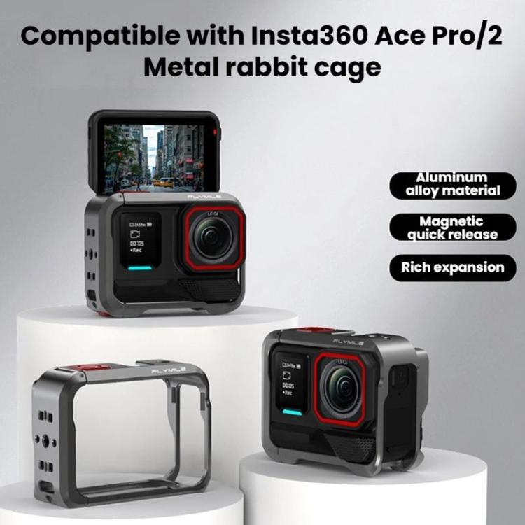 For Insta360 Ace Pro / Ace Pro 2 Flymile Rabbit Cage Metal Protective Frame Extension Action Camera Accessories - Black