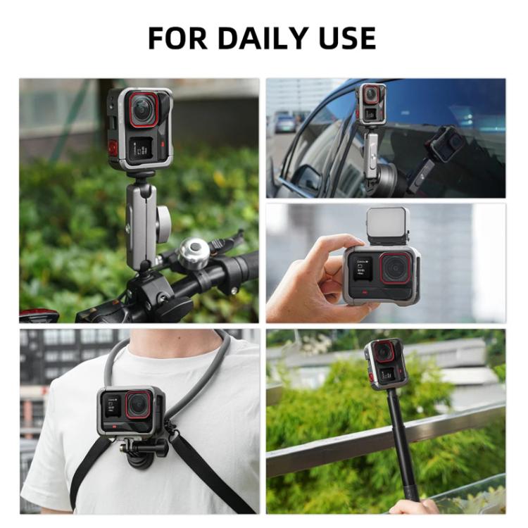 For Insta360 Ace Pro / Ace Pro 2 Flymile Rabbit Cage Metal Protective Frame Extension Action Camera Accessories - Black
