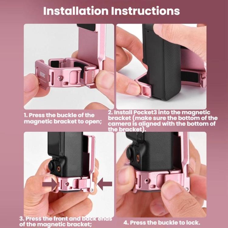 For DJI Osmo Pocket 3 BRDRC Magnetic Mount Expandable Back Clip Adapter - Pink