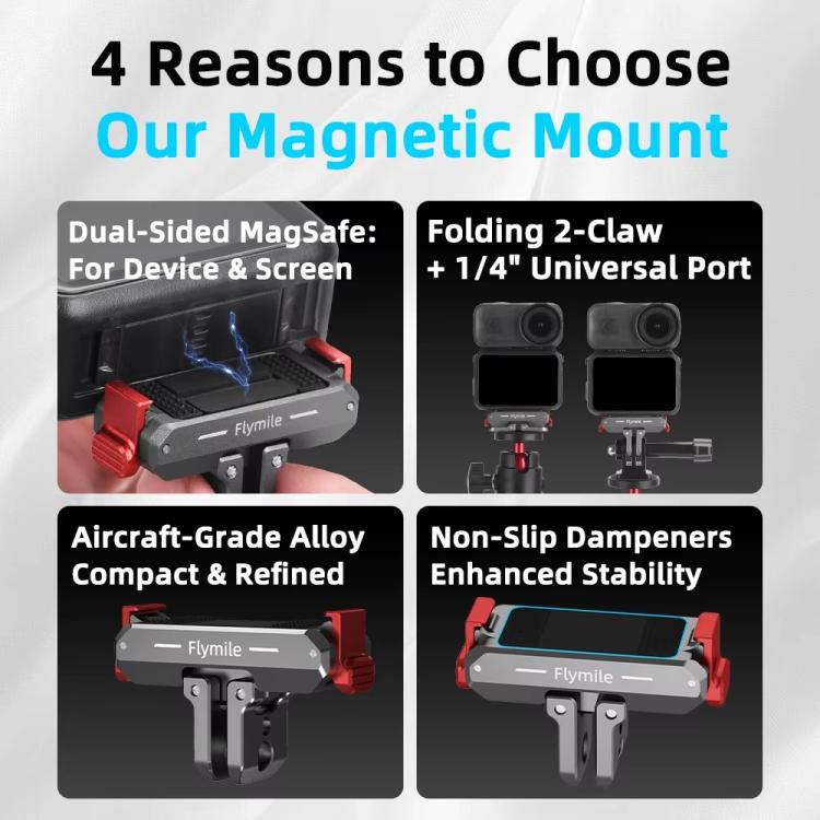 For DJI Osmo Nano Flymile Magnetic Quick-Release Base Two-Jaw Foldable Extension Bracket Accessories For Action Cameras, Version: Metal
