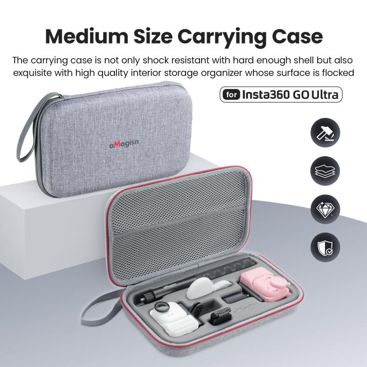 For Insta360 GO Ultra aMagisn Storage Case Protective Bag for Camera, Silicone Sleeve, Cage, Selfie Stick and Accessories, Size: M