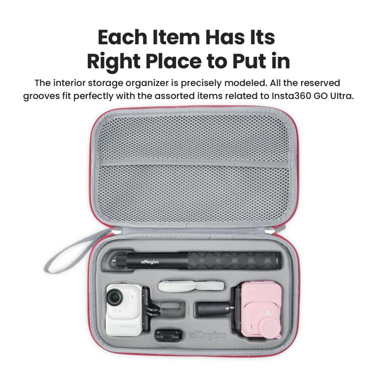 For Insta360 GO Ultra aMagisn Storage Case Protective Bag for Camera, Silicone Sleeve, Cage, Selfie Stick and Accessories, Size: M