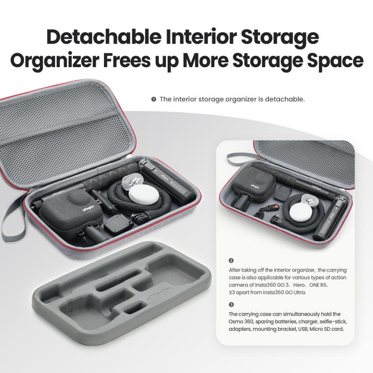 For Insta360 GO Ultra aMagisn Storage Case Protective Bag for Camera, Silicone Sleeve, Cage, Selfie Stick and Accessories, Size: M