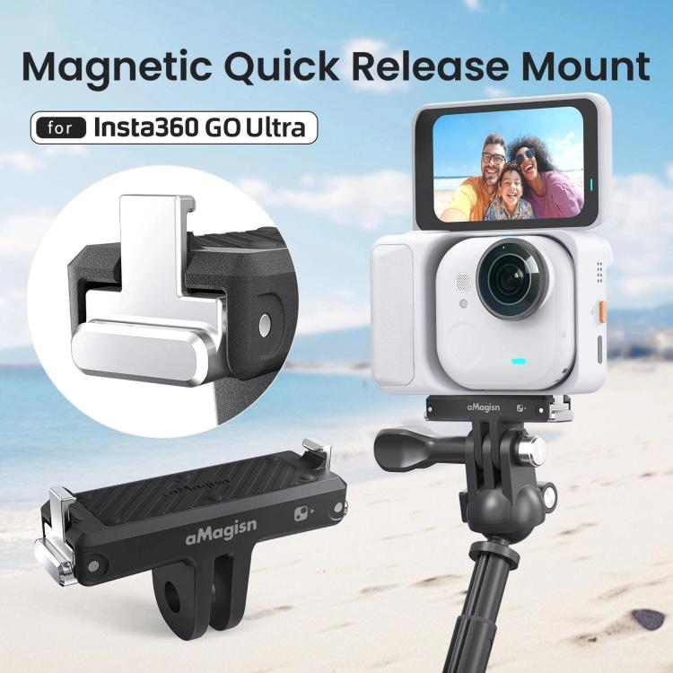 For Insta360 Go Ultra Camera aMagisn Quick Release Magnetic Base Plastic Mount Adapter - Black