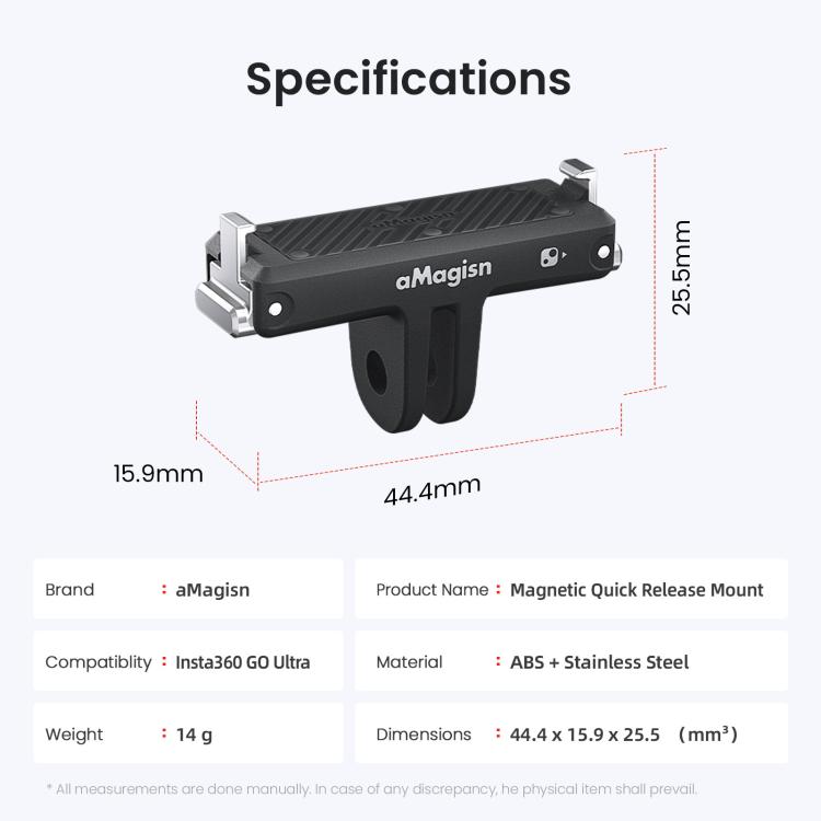 For Insta360 Go Ultra Camera aMagisn Quick Release Magnetic Base Plastic Mount Adapter - Black