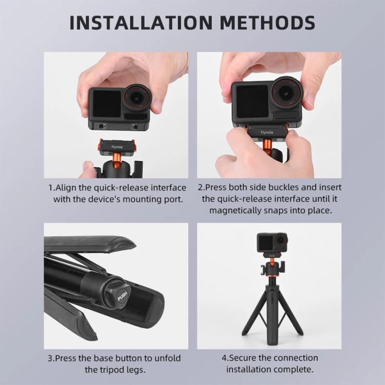 For DJI Osmo Action 3 / 4 / 5 Pro Flymile AC5012_5 Extended Selfie Stick Holder Magnetic Quick Release Tripod