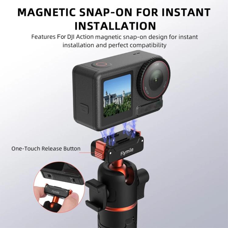 For DJI Osmo Action 3 / 4 / 5 Pro Flymile AC5012_5 Extended Selfie Stick Holder Magnetic Quick Release Tripod