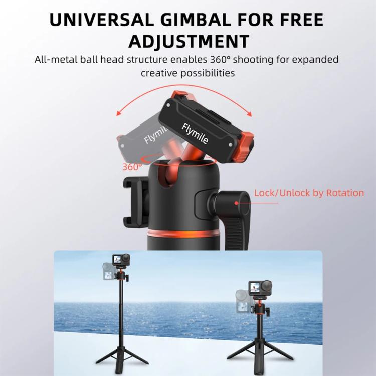For DJI Osmo Action 3 / 4 / 5 Pro Flymile AC5012_5 Extended Selfie Stick Holder Magnetic Quick Release Tripod