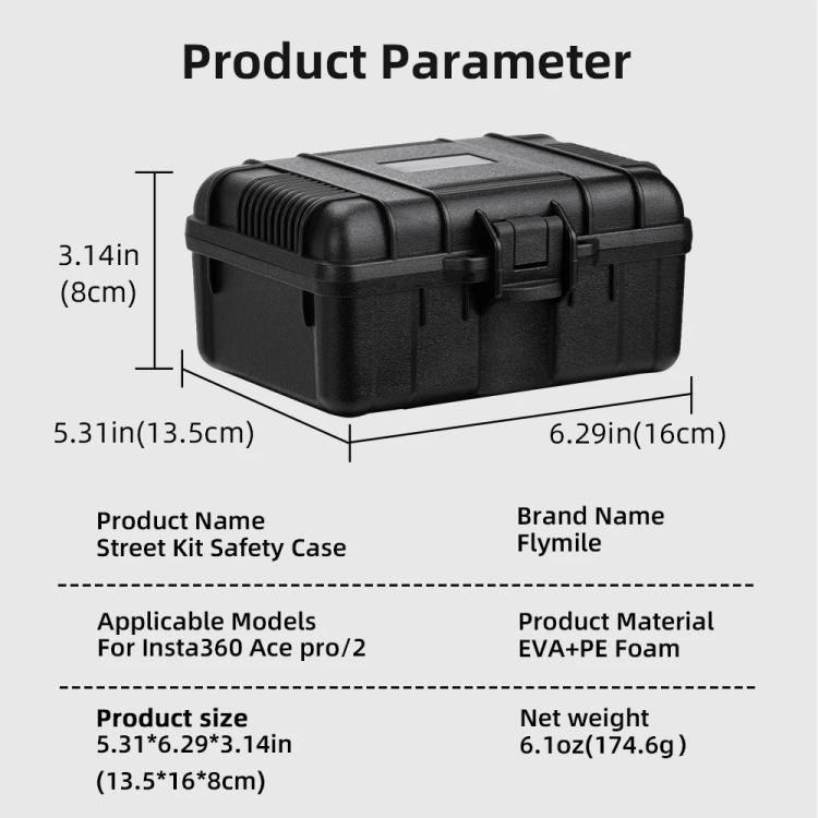 Flymile Carrying Case For Insta360 Ace Pro Street Photography Kit Shockproof Protective Storage Box - Black