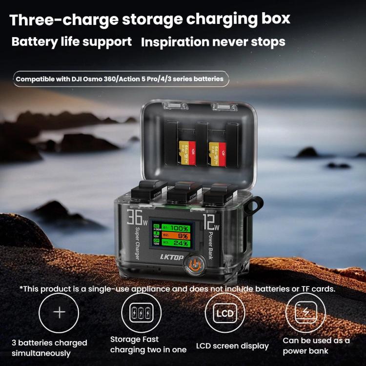 LKTOP ACG247 Multi-Functional Battery Charging Organizer For DJI Osmo 360 / Action 5 Pro / Action 4 / Action 3