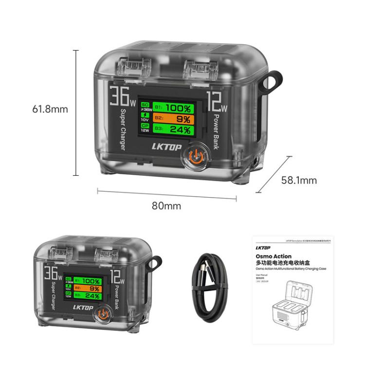 LKTOP ACG247 Multi-Functional Battery Charging Organizer For DJI Osmo 360 / Action 5 Pro / Action 4 / Action 3