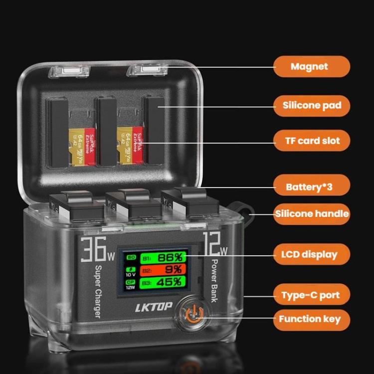 LKTOP ACG247 Multi-Functional Battery Charging Organizer For DJI Osmo 360 / Action 5 Pro / Action 4 / Action 3