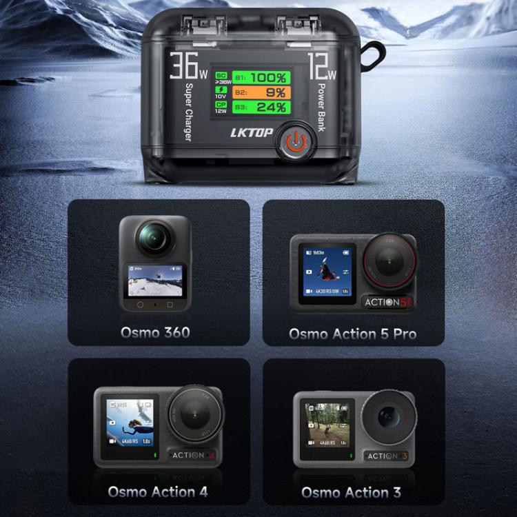 LKTOP ACG247 Multi-Functional Battery Charging Organizer For DJI Osmo 360 / Action 5 Pro / Action 4 / Action 3
