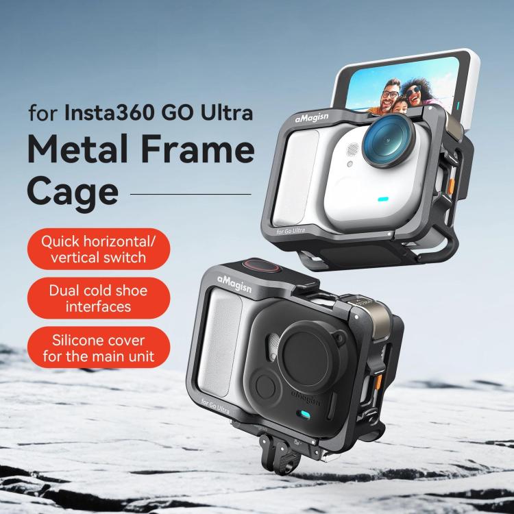 AMagisn Metal Cage For Insta360 GO Ultra Quick Release Protective Frame With Silicone Cover - TF01