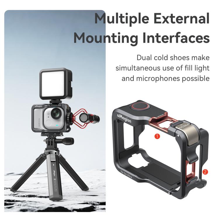 AMagisn Metal Cage For Insta360 GO Ultra Quick Release Protective Frame With Silicone Cover - TF01