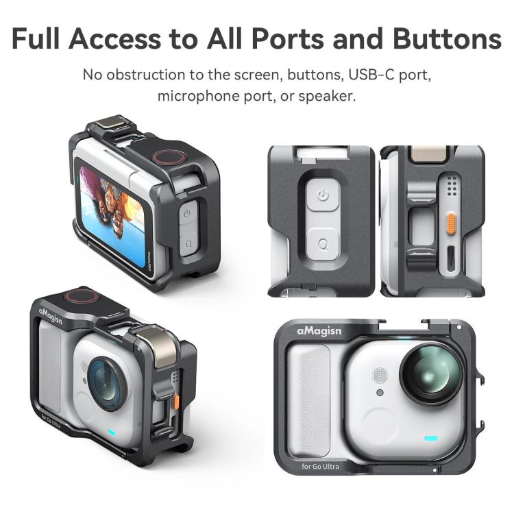 AMagisn Metal Cage For Insta360 GO Ultra Quick Release Protective Frame With Silicone Cover - TF01