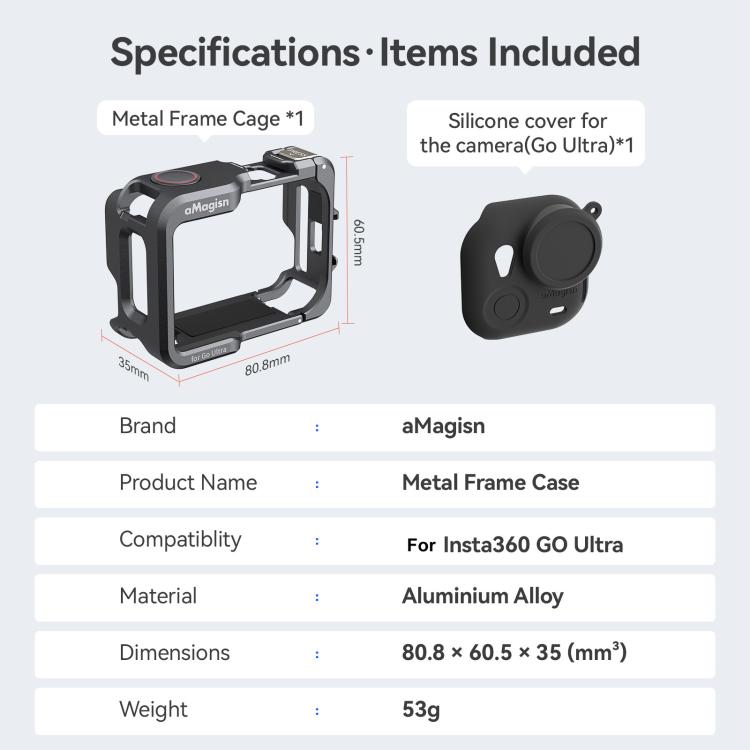 AMagisn Metal Cage For Insta360 GO Ultra Quick Release Protective Frame With Silicone Cover - TF01