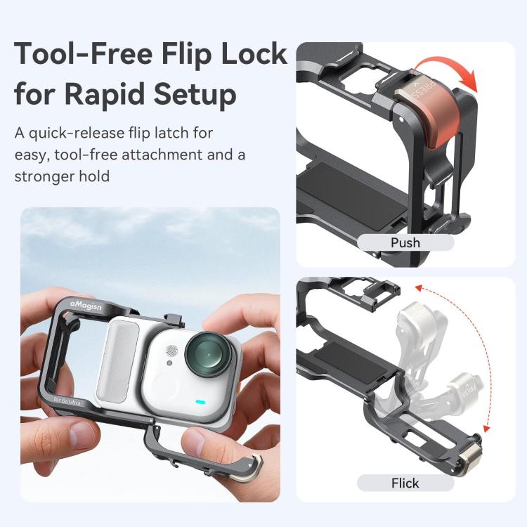 AMagisn Metal Cage For Insta360 GO Ultra Quick Release Protective Frame With Silicone Cover - TF01