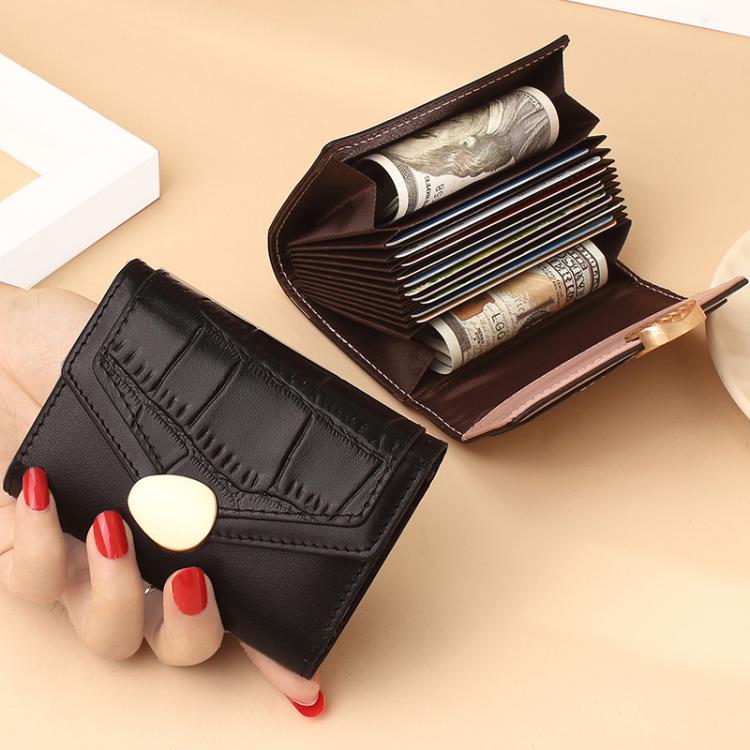 Stone Pattern Accordion Card Holder Women Multi-Card Slot ID Card Clip