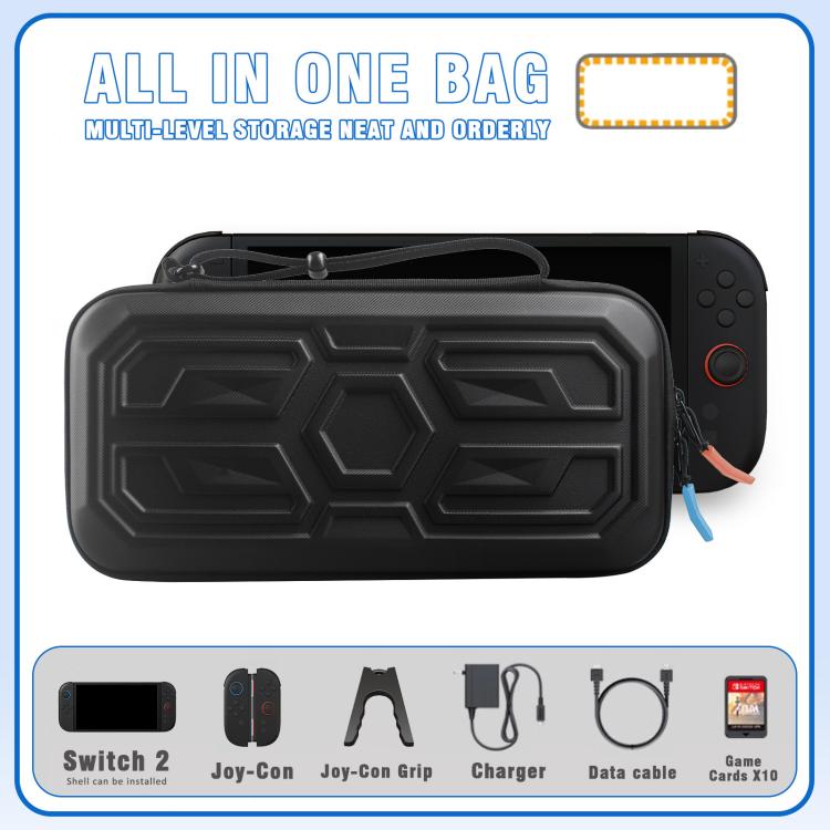 For Nintendo Switch 2 Mecha Style Hard Protective Case Portable Shockproof Carrying Storage Bag - Black